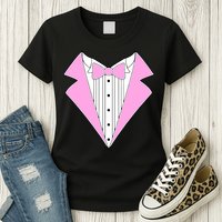 Pink Tux Party Tuxedo Womens T-Shirt
