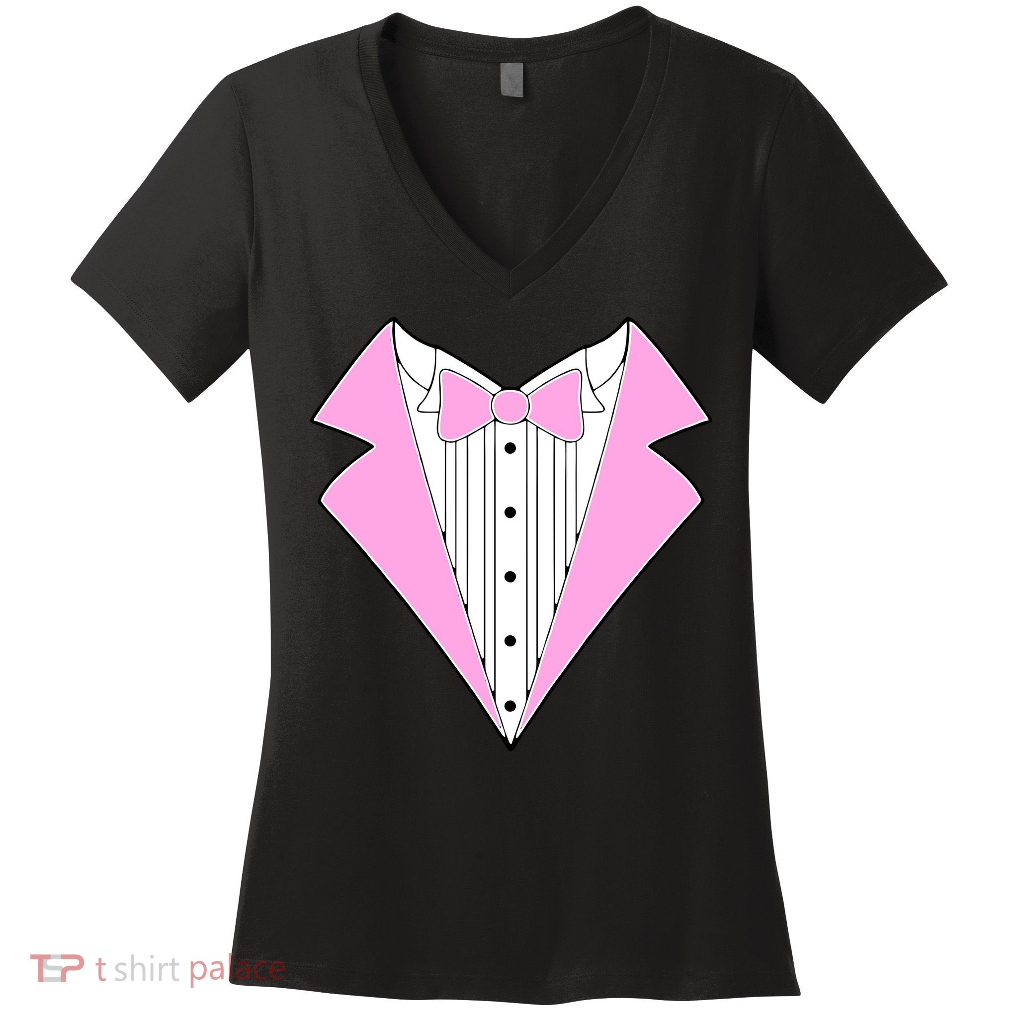 Pink Tux Party Tuxedo Women's V-Neck T-Shirt
