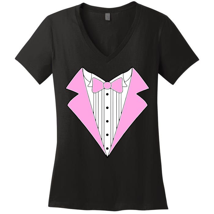 Pink Tux Party Tuxedo Women's V-Neck T-Shirt