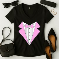 Pink Tux Party Tuxedo Women's V-Neck T-Shirt