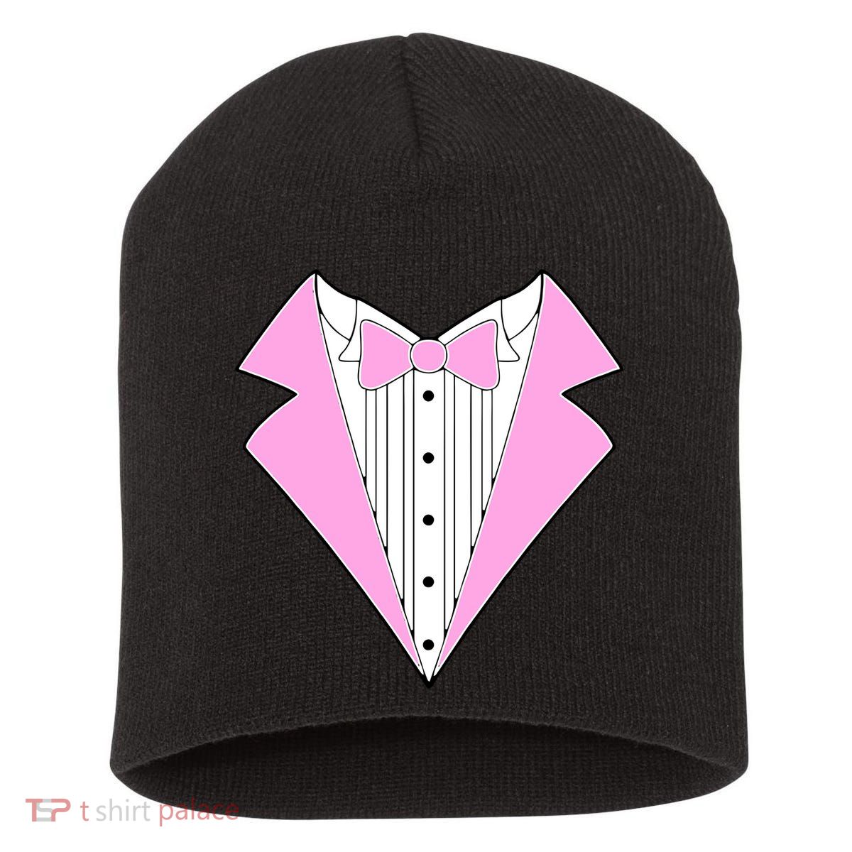 Pink Tux Party Tuxedo Short Acrylic Beanie