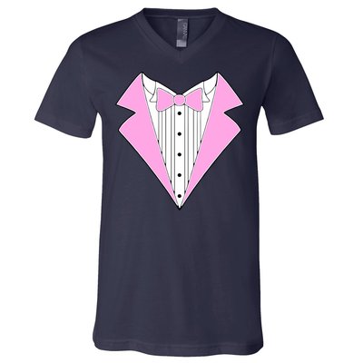 Pink Tux Party Tuxedo V-Neck T-Shirt