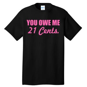 Pink You Owe Me 21 Cents. Feminists Tall T-Shirt