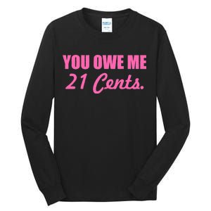 Pink You Owe Me 21 Cents. Feminists Tall Long Sleeve T-Shirt