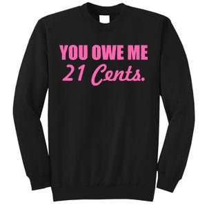 Pink You Owe Me 21 Cents. Feminists Tall Sweatshirt