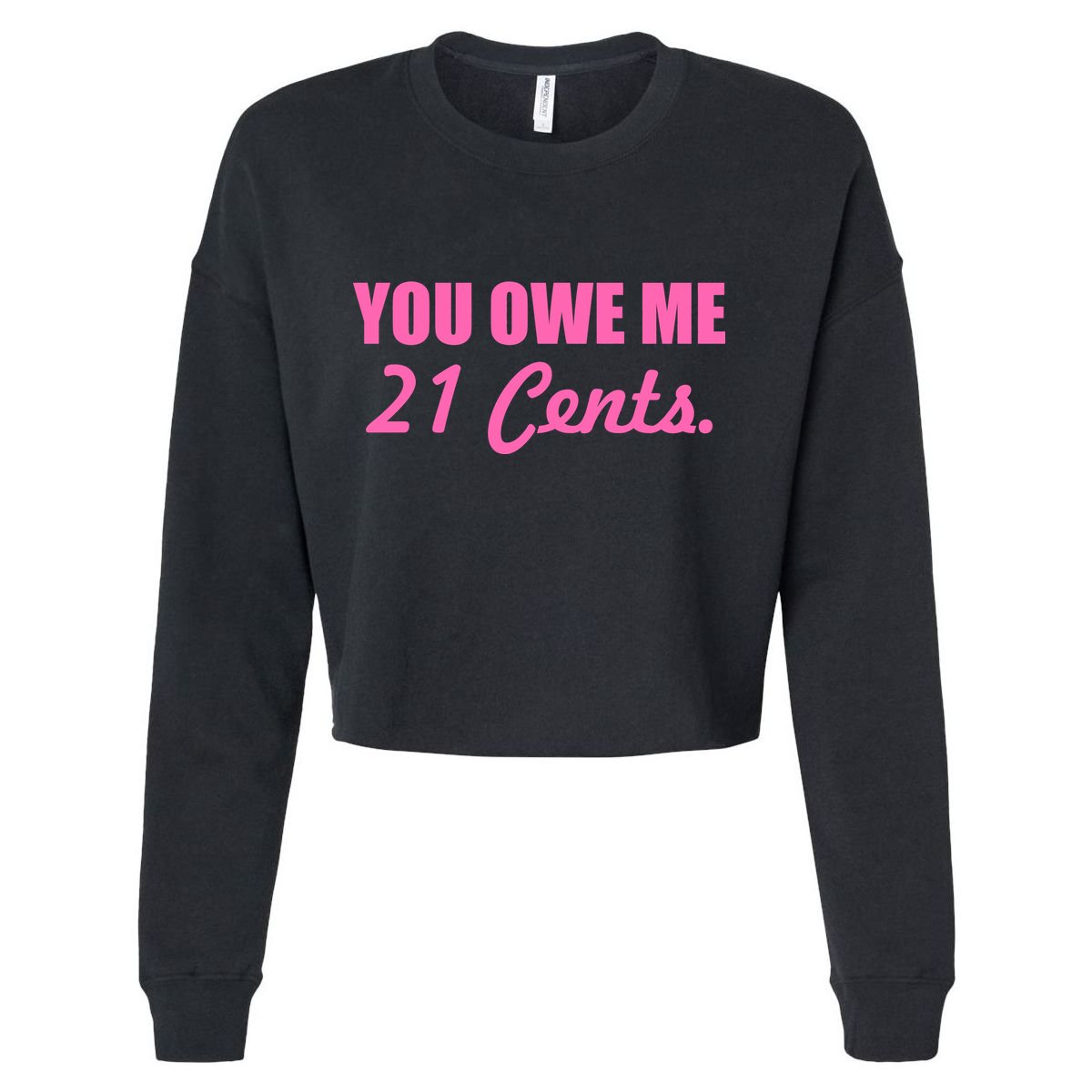 Pink You Owe Me 21 Cents. Feminists Cropped Pullover Crew