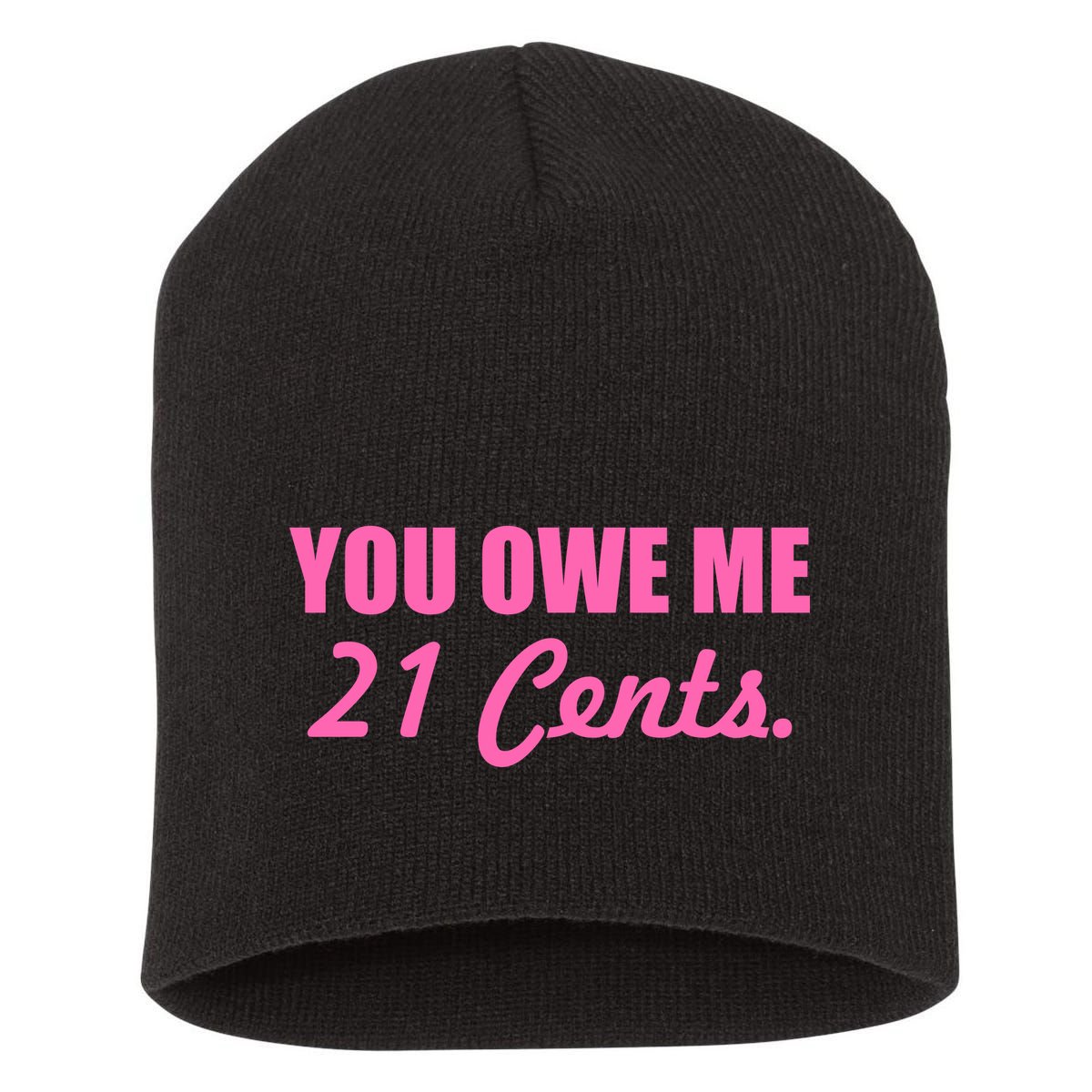 Pink You Owe Me 21 Cents. Feminists Short Acrylic Beanie