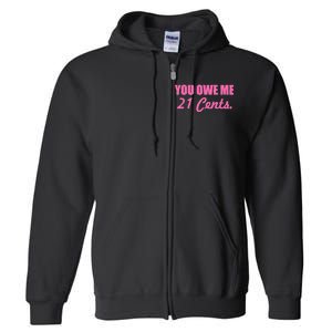 Pink You Owe Me 21 Cents. Feminists Full Zip Hoodie