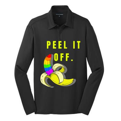 Peel It Off Banana Lesbian Gay Ice Lgbt Pride Funny Gift Silk Touch Performance Long Sleeve Polo