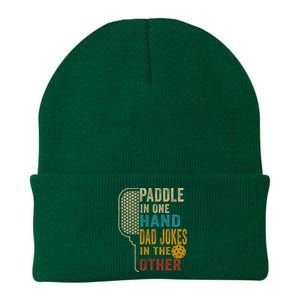 Paddle In One Hand Dad Jokes In The Other Pickleball Funny Knit Cap Winter Beanie