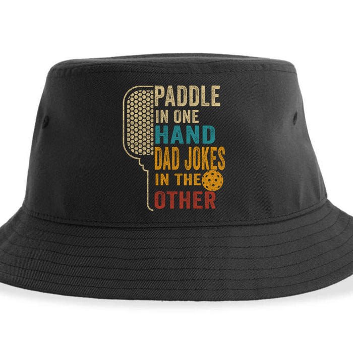 Paddle In One Hand Dad Jokes In The Other Pickleball Funny Sustainable Bucket Hat