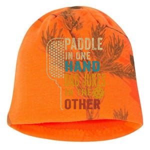 Paddle In One Hand Dad Jokes In The Other Pickleball Funny Kati - Camo Knit Beanie