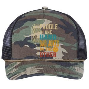 Paddle In One Hand Dad Jokes In The Other Pickleball Funny Retro Rope Trucker Hat Cap