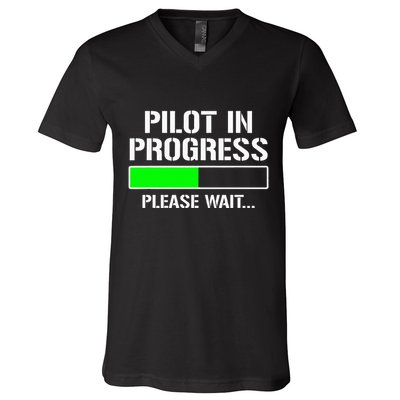 Pilot In Progress Funny Flight School Student V-Neck T-Shirt
