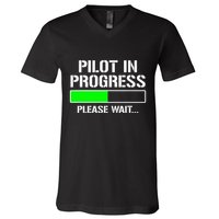 Pilot In Progress Funny Flight School Student V-Neck T-Shirt