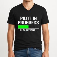 Pilot In Progress Funny Flight School Student V-Neck T-Shirt