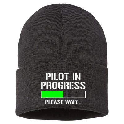 Pilot In Progress Funny Flight School Student Sustainable Knit Beanie