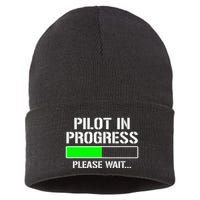Pilot In Progress Funny Flight School Student Sustainable Knit Beanie