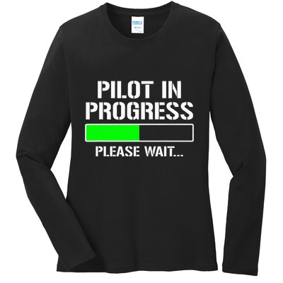 Pilot In Progress Funny Flight School Student Ladies Long Sleeve Shirt
