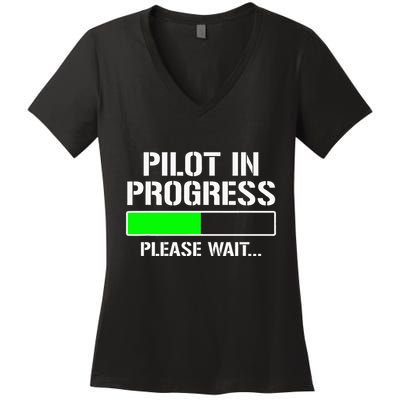 Pilot In Progress Funny Flight School Student Women's V-Neck T-Shirt
