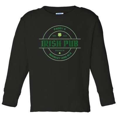 Paddy's Irish Pub Whiskey And Ale St Patrick's Day Toddler Long Sleeve Shirt