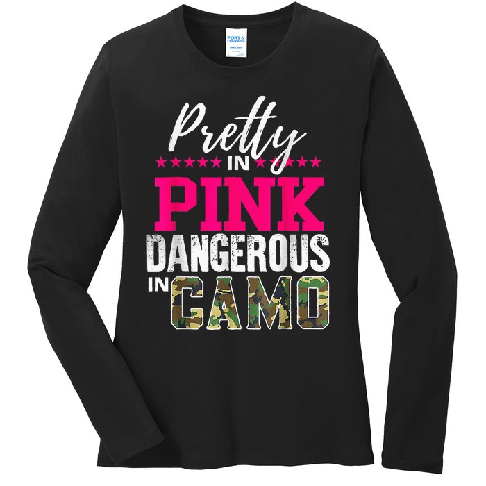 Pretty In Pinks D.Angerous In Camo Hunting Ladies Long Sleeve Shirt