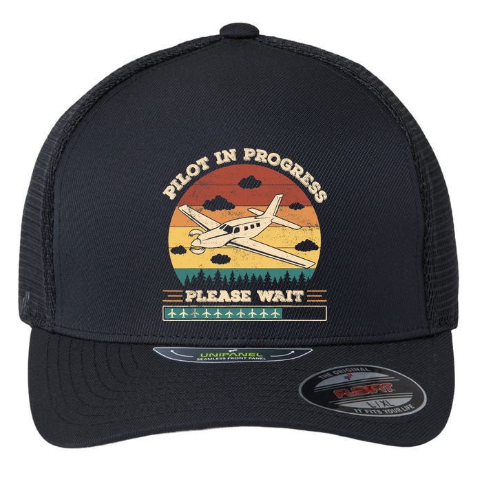Pilot In Progress Please Wait Funny Aviation Future Pilots Flexfit Unipanel Trucker Cap