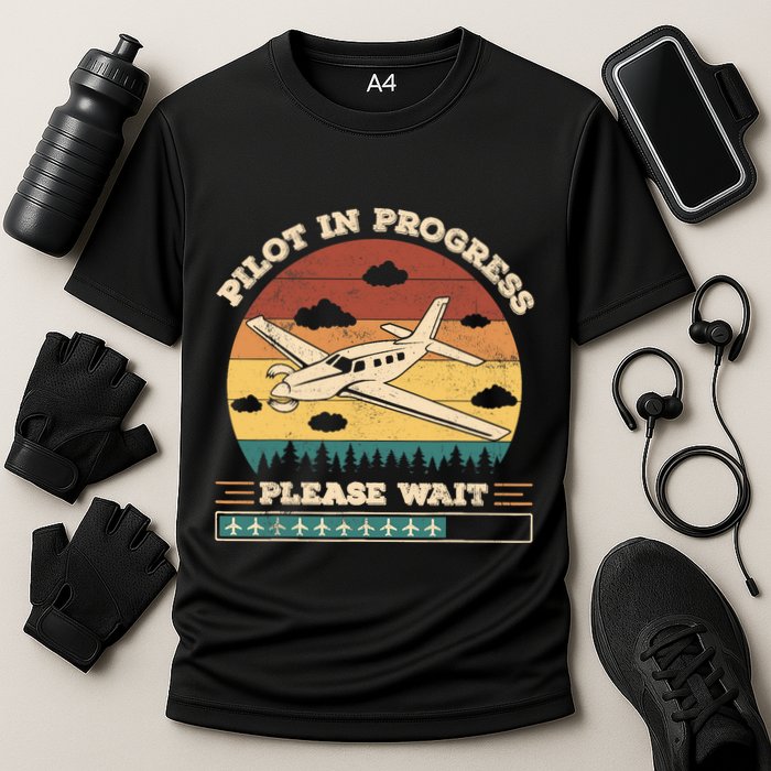 Pilot In Progress Please Wait Funny Aviation Future Pilots Performance Shirt