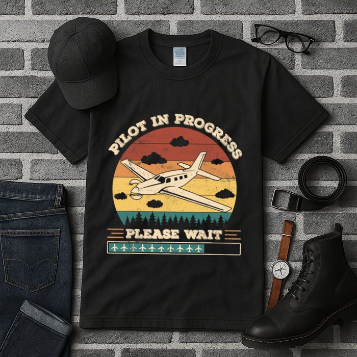 Pilot In Progress Please Wait Funny Aviation Future Pilots Tall T-Shirt