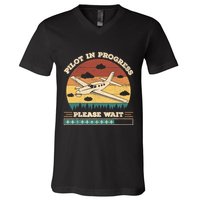 Pilot In Progress Please Wait Funny Aviation Future Pilots V-Neck T-Shirt