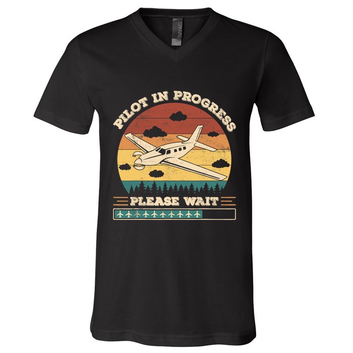 Pilot In Progress Please Wait Funny Aviation Future Pilots V-Neck T-Shirt