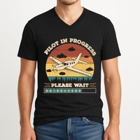 Pilot In Progress Please Wait Funny Aviation Future Pilots V-Neck T-Shirt