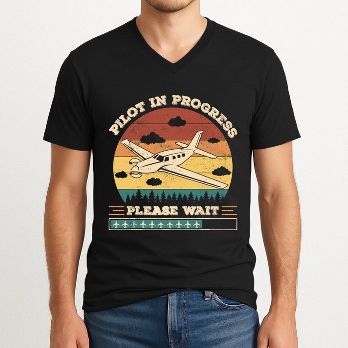 Pilot In Progress Please Wait Funny Aviation Future Pilots V-Neck T-Shirt