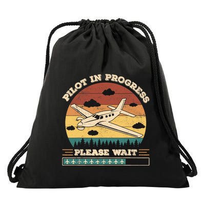 Pilot In Progress Please Wait Funny Aviation Future Pilots Drawstring Bag