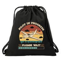 Pilot In Progress Please Wait Funny Aviation Future Pilots Drawstring Bag