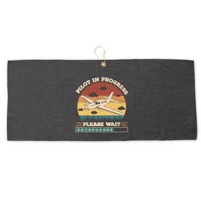 Pilot In Progress Please Wait Funny Aviation Future Pilots Large Microfiber Waffle Golf Towel