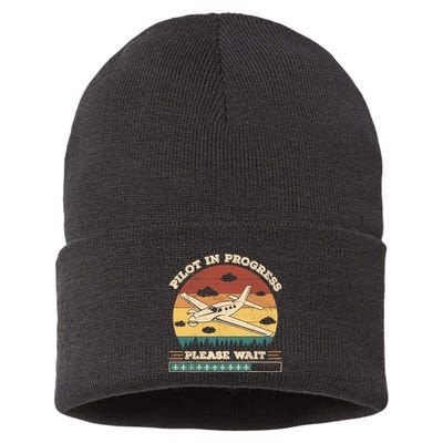 Pilot In Progress Please Wait Funny Aviation Future Pilots Sustainable Knit Beanie