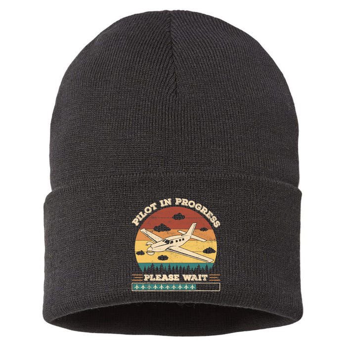 Pilot In Progress Please Wait Funny Aviation Future Pilots Sustainable Knit Beanie