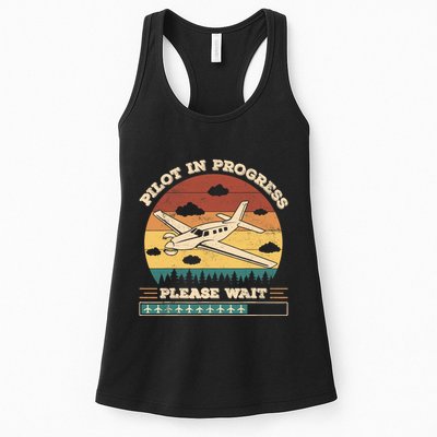 Pilot In Progress Please Wait Funny Aviation Future Pilots Womens Tank Top