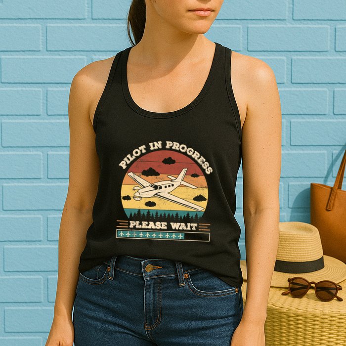 Pilot In Progress Please Wait Funny Aviation Future Pilots Womens Tank Top
