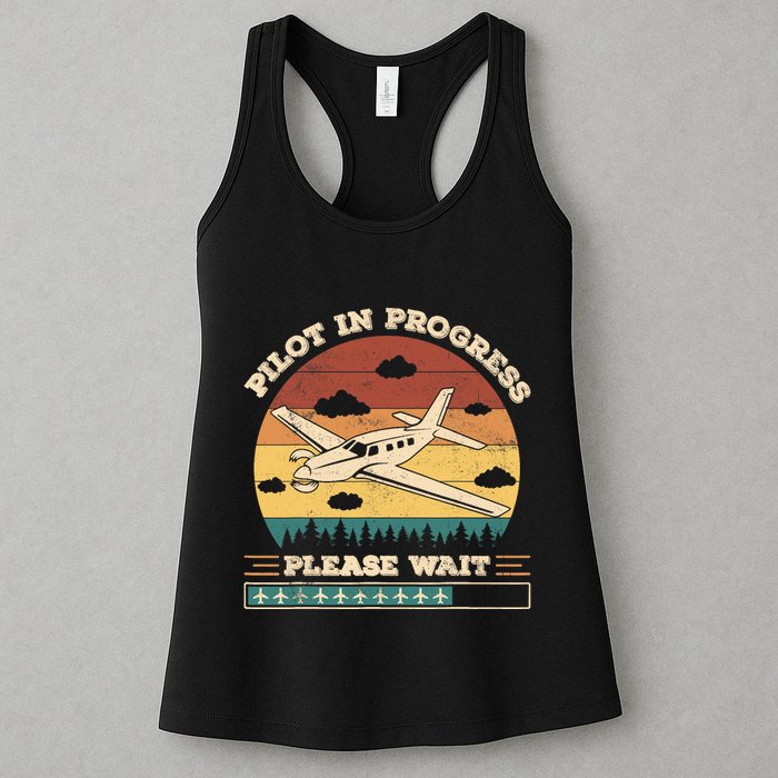 Pilot In Progress Please Wait Funny Aviation Future Pilots Womens Tank Top