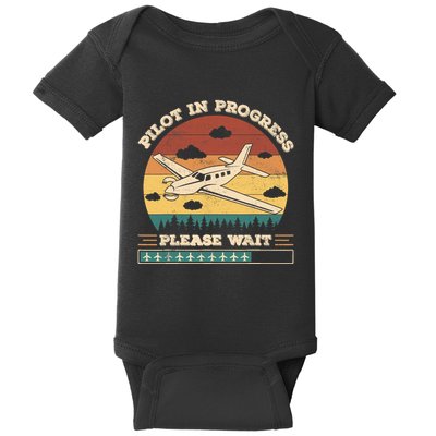 Pilot In Progress Please Wait Funny Aviation Future Pilots Baby Bodysuit