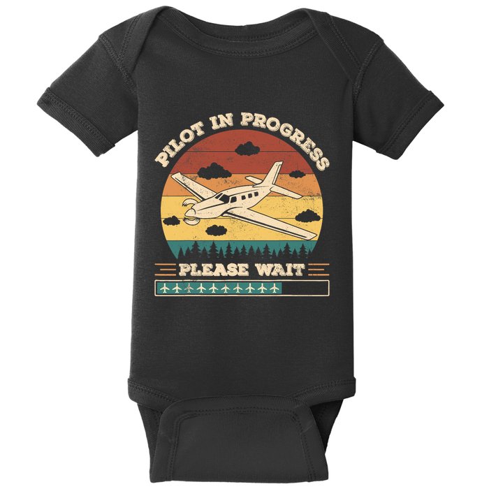 Pilot In Progress Please Wait Funny Aviation Future Pilots Baby Bodysuit