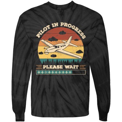 Pilot In Progress Please Wait Funny Aviation Future Pilots Tie-Dye Long Sleeve Shirt