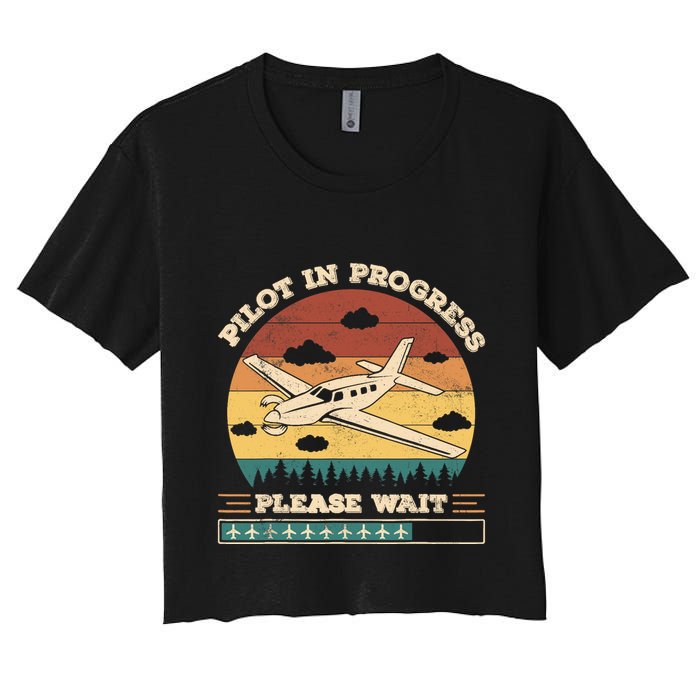Pilot In Progress Please Wait Funny Aviation Future Pilots Crop Top