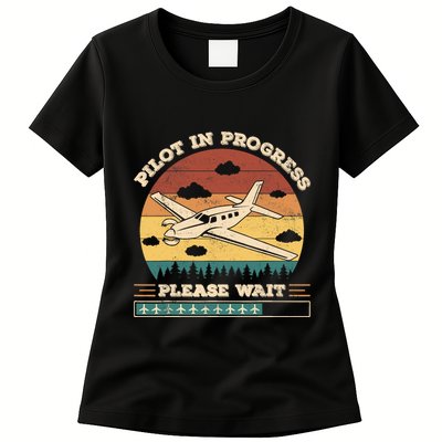 Pilot In Progress Please Wait Funny Aviation Future Pilots Womens T-Shirt