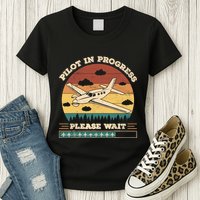 Pilot In Progress Please Wait Funny Aviation Future Pilots Womens T-Shirt