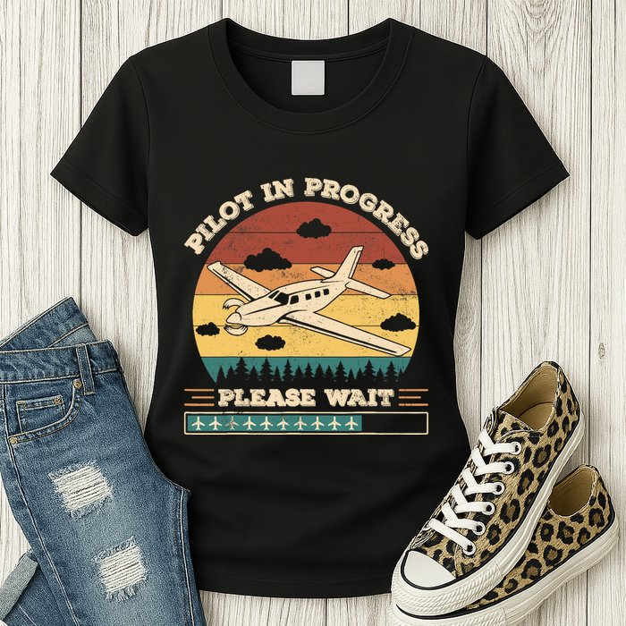 Pilot In Progress Please Wait Funny Aviation Future Pilots Womens T-Shirt