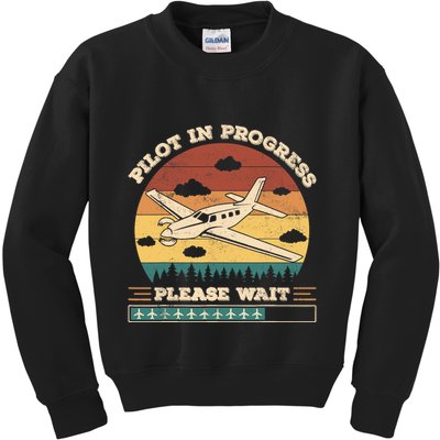 Pilot In Progress Please Wait Funny Aviation Future Pilots Kids Sweatshirt