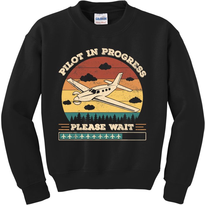 Pilot In Progress Please Wait Funny Aviation Future Pilots Kids Sweatshirt